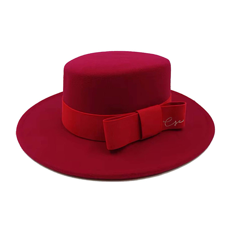 Handmade Red Wool Wide Brim Boater Hat Chanel Joan Elkayam