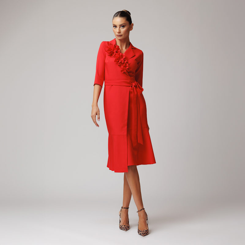 Red Wrap Blazer Dress with Flowers | Large | Concept A Trois Red Wrap Blazer Dress With Flowers | concept A trois | Wolf \u0026 Badger