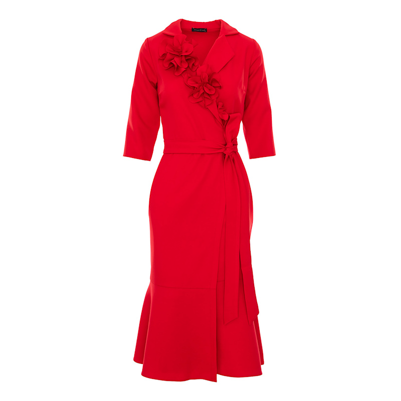 Thumbnail of Red Wrap Blazer Dress With Flowers image