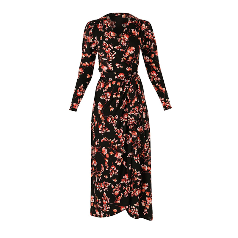Thumbnail of Reed Wrap Dress In Black Pink Floral image