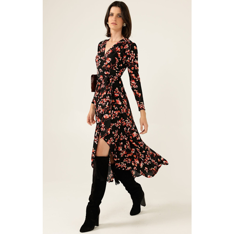 Thumbnail of Reed Wrap Dress In Black Pink Floral image