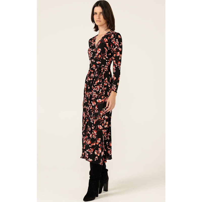 Thumbnail of Reed Wrap Dress In Black Pink Floral image