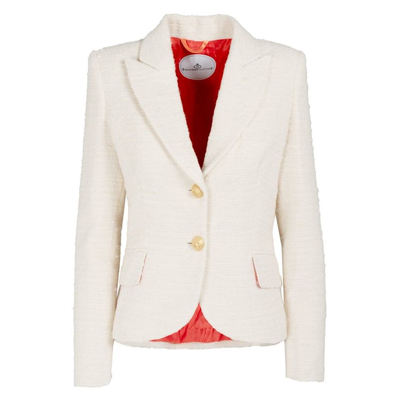 Refined Cream Textured Blazer With Gold Buttons And Tailored Fit Anais by  The Extreme Collection