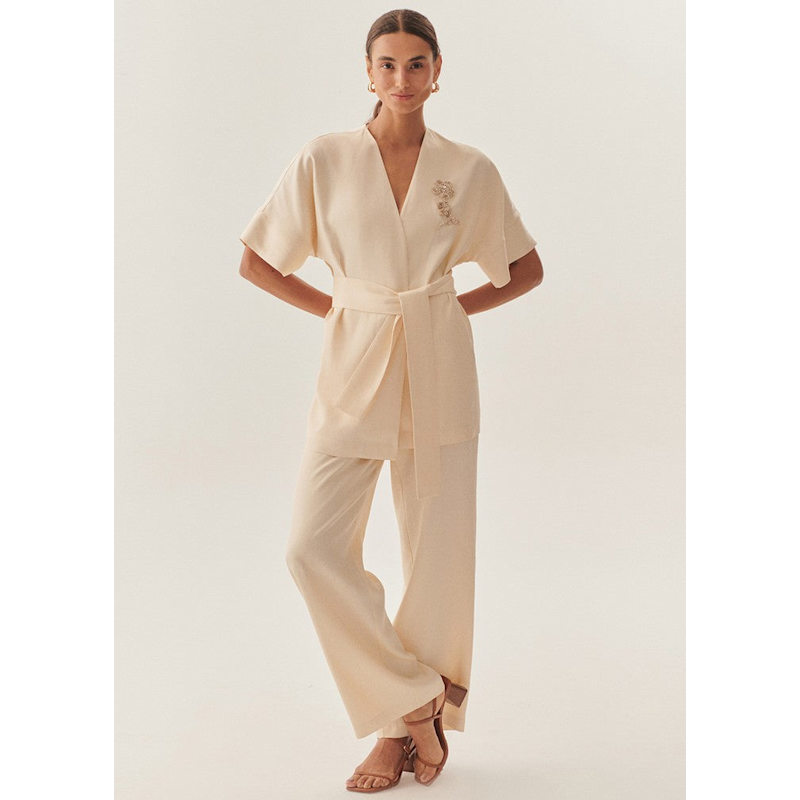 Thumbnail of Regular Luxe Kimono Wrap Ophelia Jacket - Ecru image