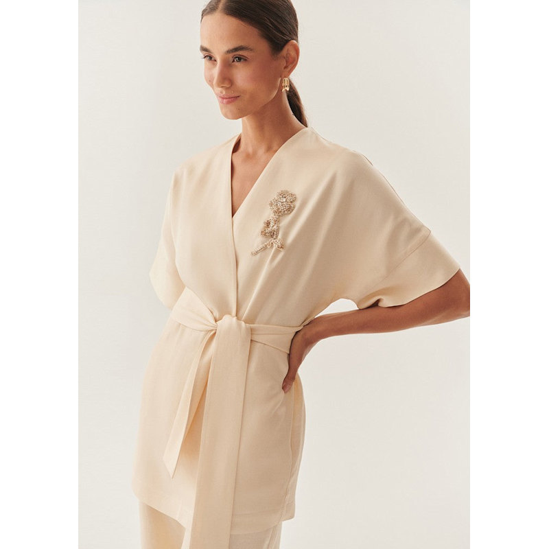 Thumbnail of Regular Luxe Kimono Wrap Ophelia Jacket - Ecru image