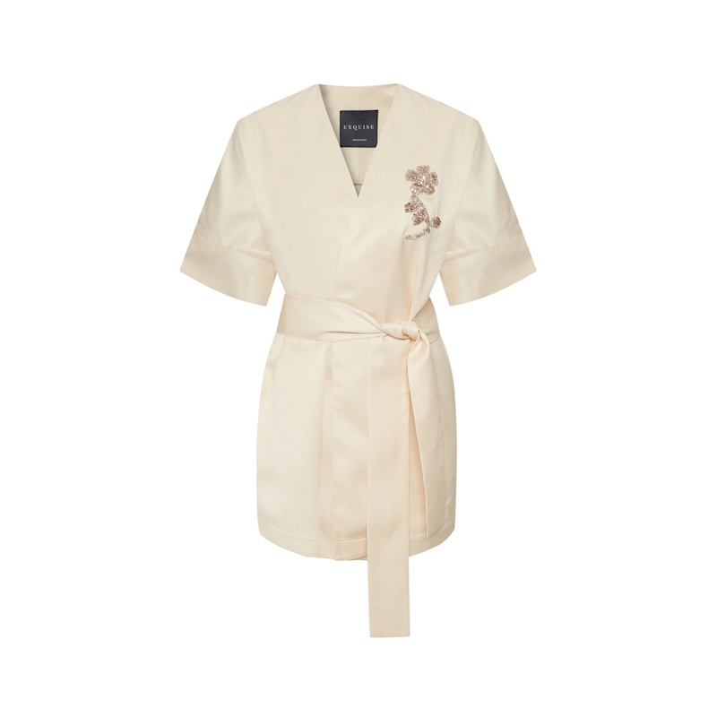 Thumbnail of Regular Luxe Kimono Wrap Ophelia Jacket - Ecru image