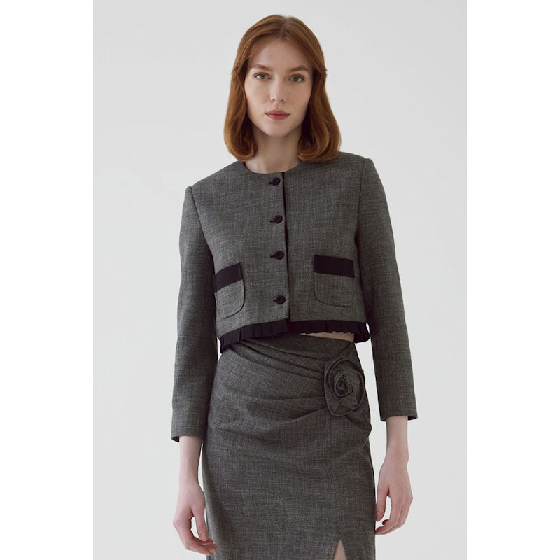 Thumbnail of Regular Pocketed Cropped Amias Jacket - Grey image