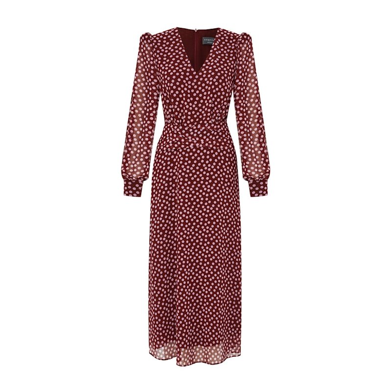 Regular Polka Dot Chiffon Midi Dress - Red by EXQUISE