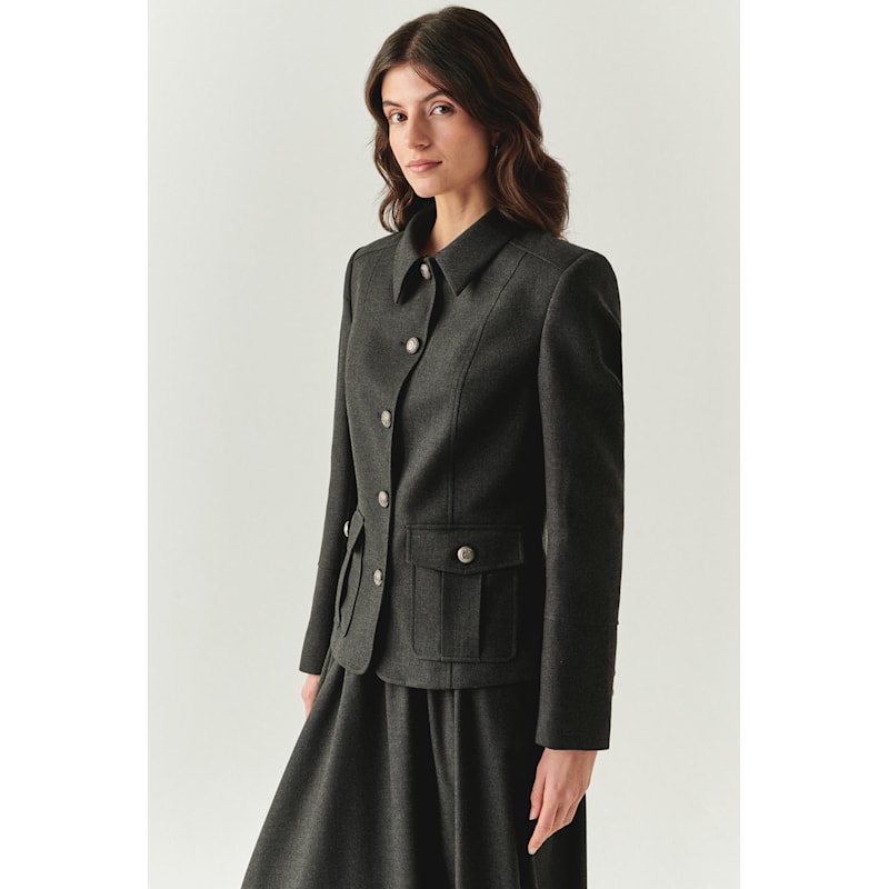 Thumbnail of Regular Shirt Collar Structured Aubrie Jacket - Grey image