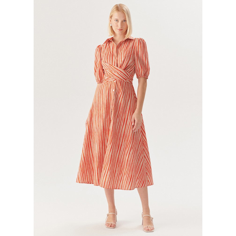 Thumbnail of Regular Striped Tie-Waist Midi Shirt Dress - Red image