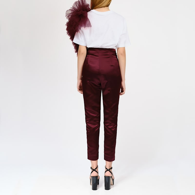 Thumbnail of Regular Tee With Asymmetric Tulle Panel In Burgundy image
