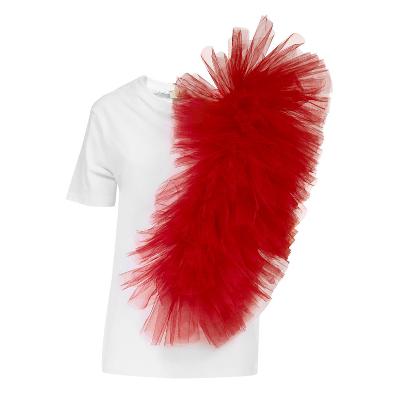 Thumbnail of Regular Tee With Asymmetric Tulle Panel In Red image