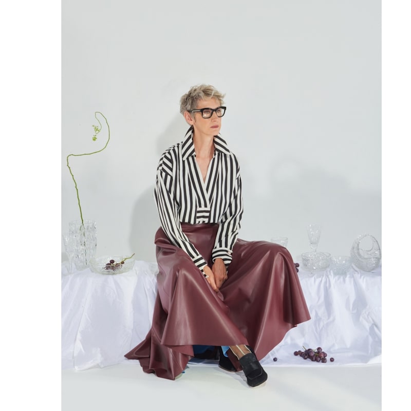 Thumbnail of Relaxed Blouse , Drop Shoulders And V-Notch Neckline - Striped image