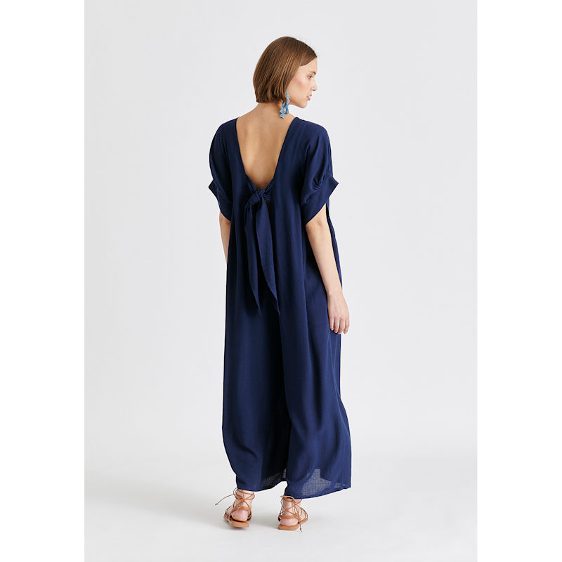 Thumbnail of Relaxed Fit Wide Leg Jumpsuit With Belt In Navy image