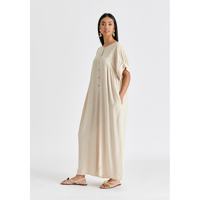 Thumbnail of Relaxed Fit Wide Leg Jumpsuit With Belt In Oatmeal image