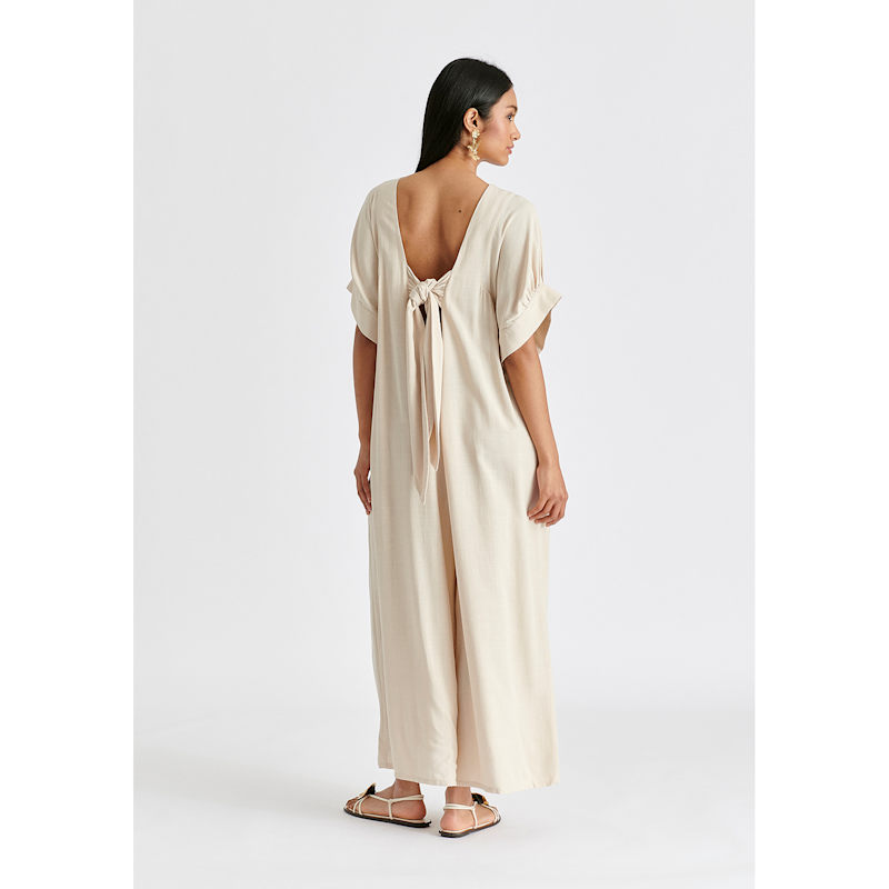 Thumbnail of Relaxed Fit Wide Leg Jumpsuit With Belt In Oatmeal image