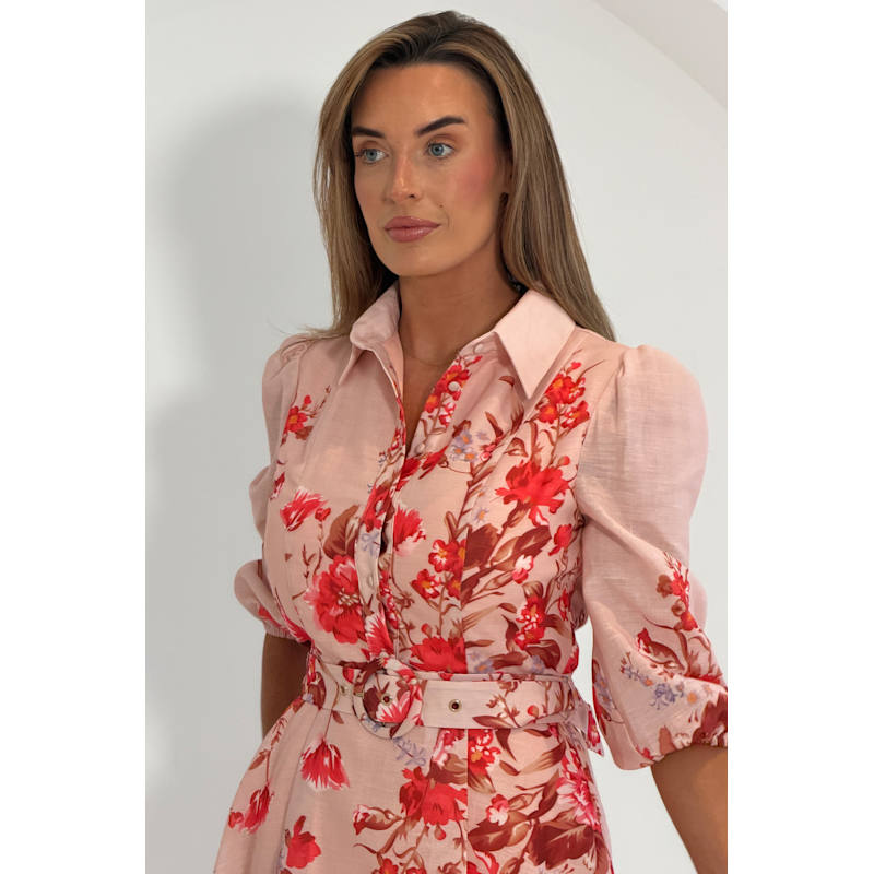 Thumbnail of Renata Floral Boarder Print Print Midi Dress Pink image