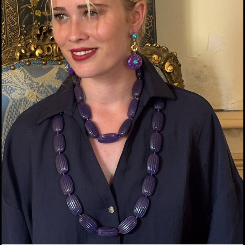 Thumbnail of Renata Large Amethyst Resin Carved Bead Necklace image