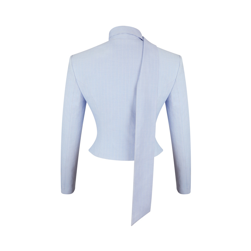Thumbnail of Renley Sky Blue Pinstripe Peplum Blazer image