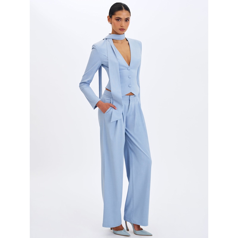 Thumbnail of Renley Sky Blue Pinstripe Peplum Blazer image