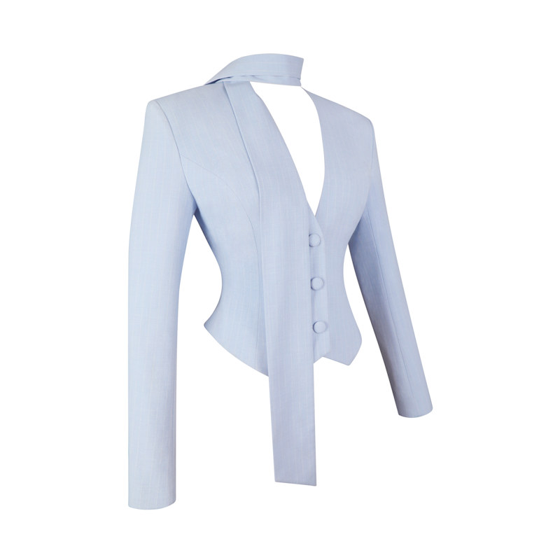 Thumbnail of Renley Sky Blue Pinstripe Peplum Blazer image