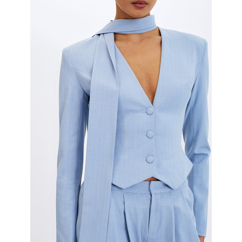 Thumbnail of Renley Sky Blue Pinstripe Peplum Blazer image