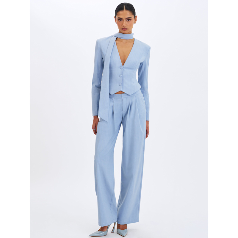 Thumbnail of Renley Sky Blue Pinstripe Peplum Blazer image