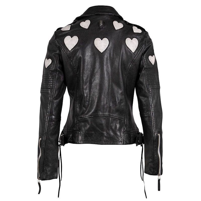 Reo Rf Heart Detail Leather Jacket, Black | MAURITIUS | Wolf & Badger