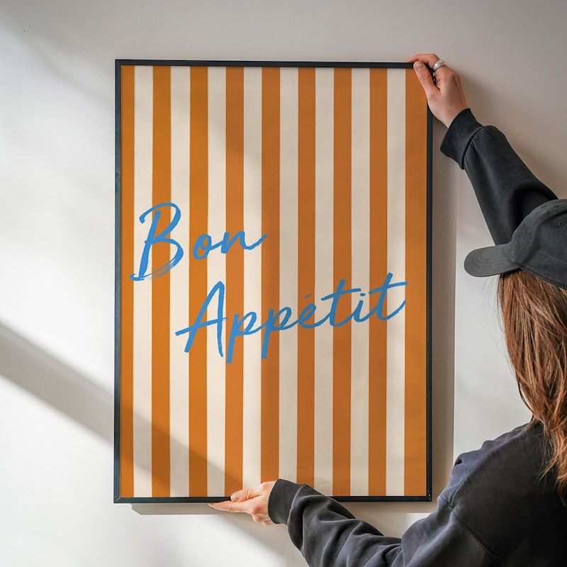 Thumbnail of Retro Striped Bon Appetit Kitchen Art Print A2 image