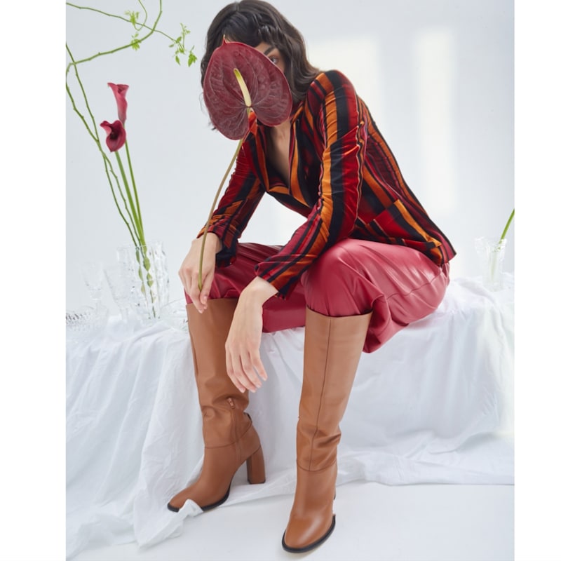 Thumbnail of Retro Striped Jacket- Velvet  Burgundy Red image