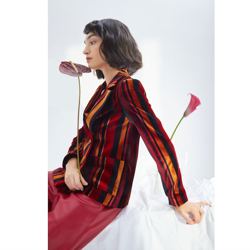 Thumbnail of Retro Striped Jacket- Velvet  Burgundy Red image
