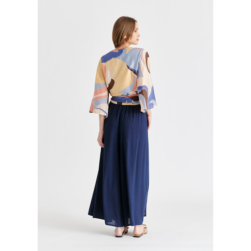 Thumbnail of Retro Wave Wrap Kimono Blouse In Blue, Brown, Pastel Yellow, Pink And White image