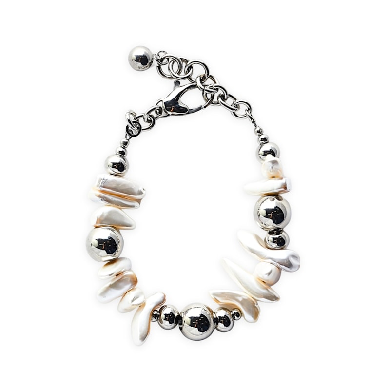 Thumbnail of Reverb – Biwa Shell Pearl & Stainless Steel Statement Bracelet image