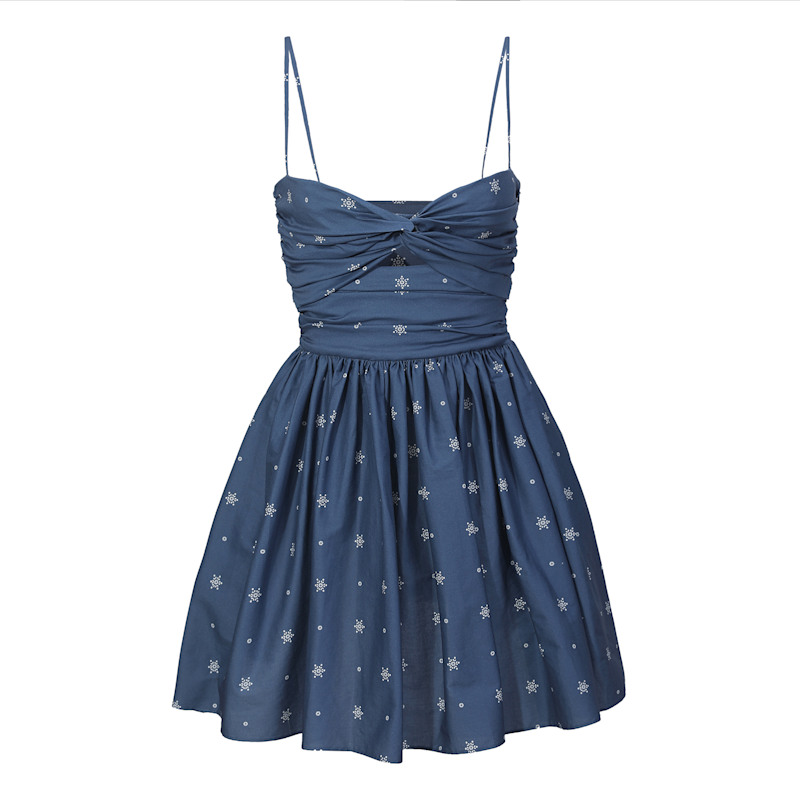Thumbnail of Reverie Twist Front Ruched Cotton Mini Dress In Midnight Snow image