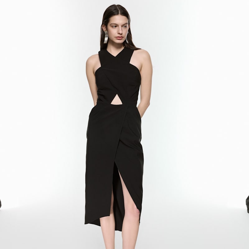 Revolve Black Midi Dress | Mirimalist | Wolf & Badger