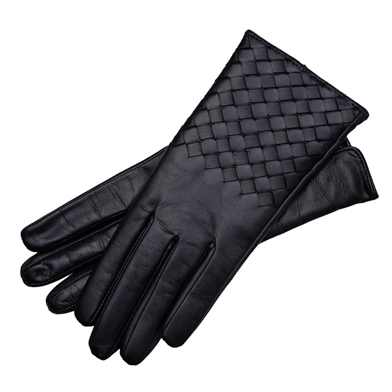 Trani - Women's Woven Leather Gloves In Black | 1861 Glove