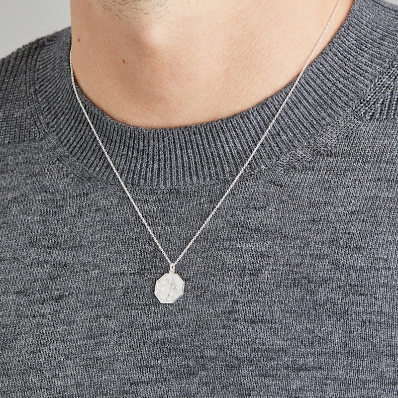Thumbnail of Men's Medium Silver Octagon St Christopher Necklace image