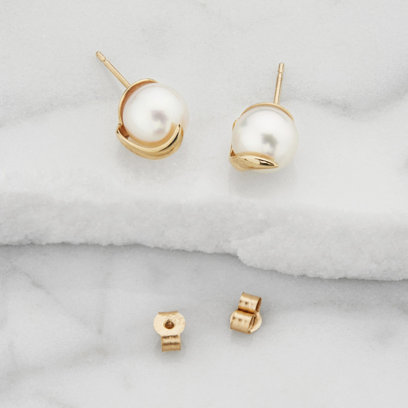 Thumbnail of Solid Gold Pearl Stud Earrings image