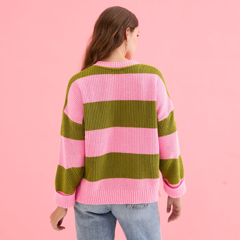 Thumbnail of Rhiannon Recycled Cotton Chunky Stripe Jumper - Pink And Green image