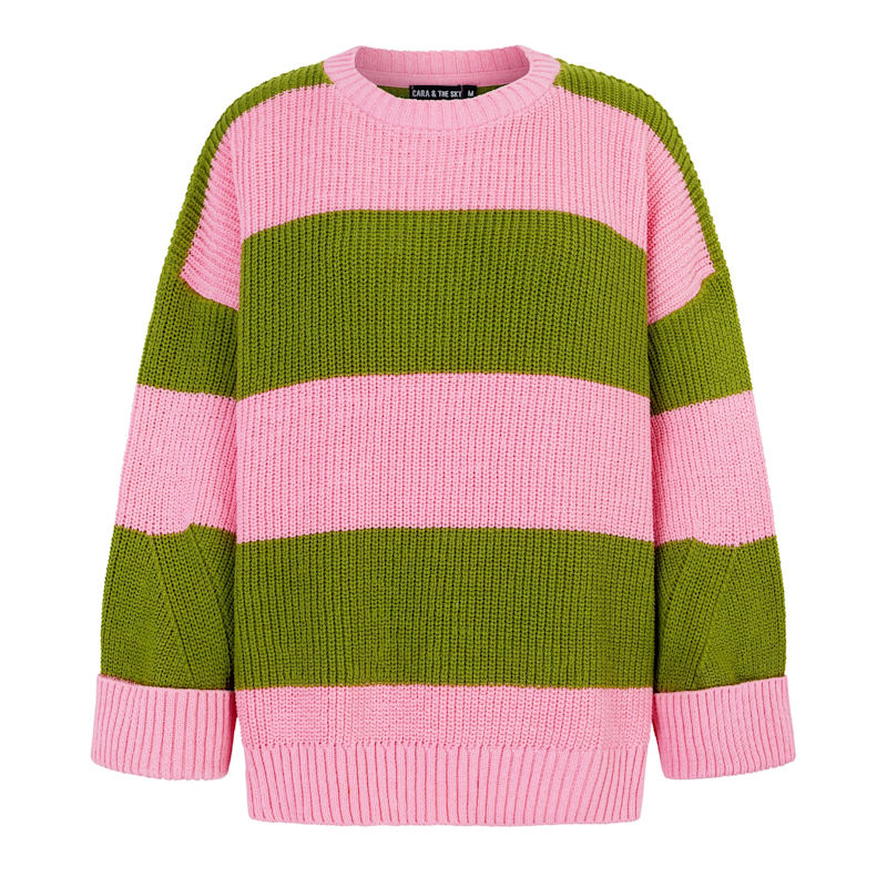 Thumbnail of Rhiannon Recycled Cotton Chunky Stripe Jumper - Pink And Green image