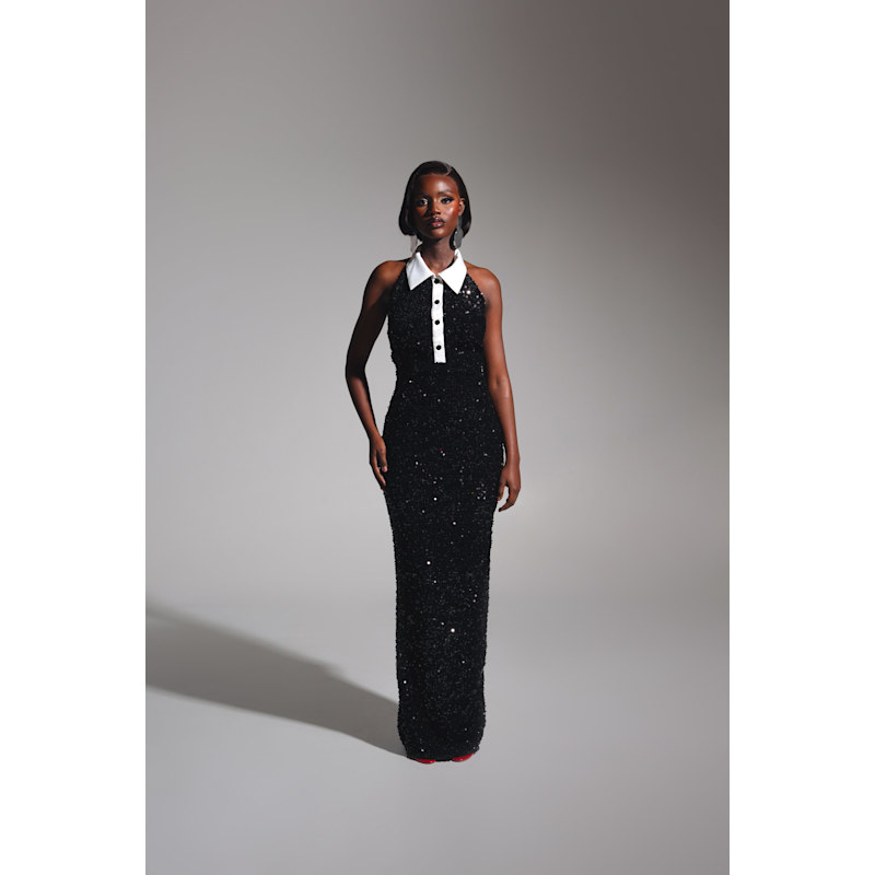 Ofuure Ria Halter Sequin Maxi Dress - Black/white