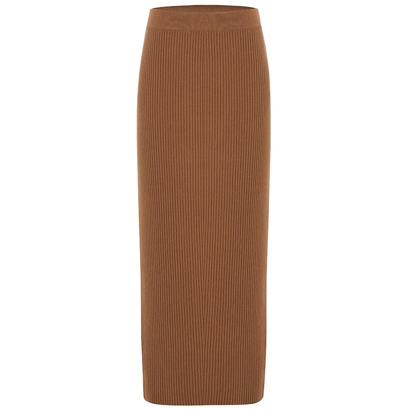 Thumbnail of Rib Knitted Cashmere Blend Knitwear Pencil Skirt - Camel image