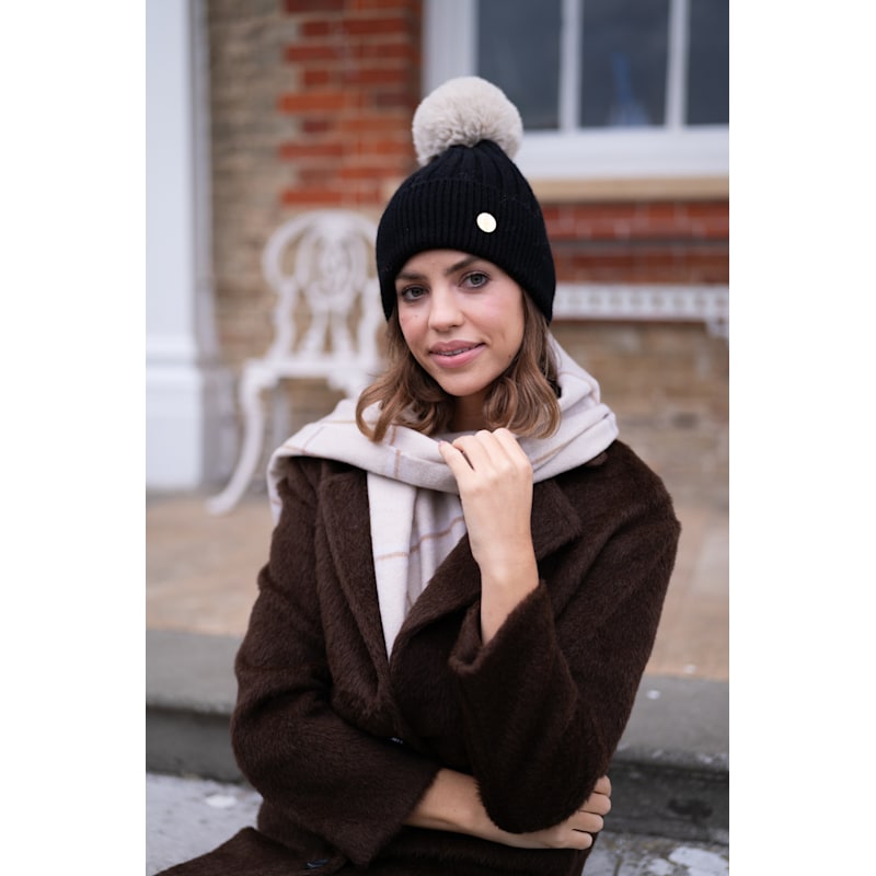 Thumbnail of Ribbed Cashmere Beanie Black With Beige Pom Pom image