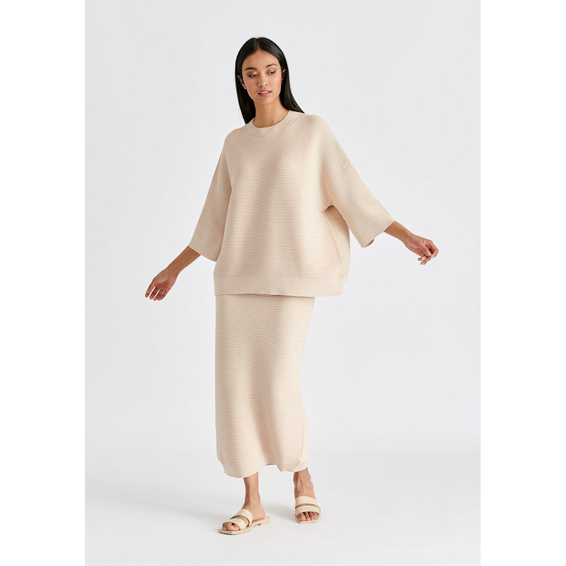 Thumbnail of Ribbed Midi Skirt In Beige image