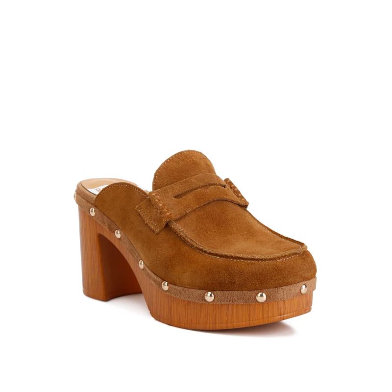 Riley Genuine Suede Platform Clogs In Tan by Rag