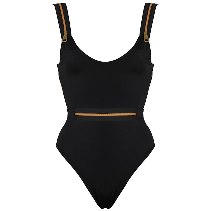 Thumbnail of Ripple High Leg One Piece Swimwear With Zip Details In Black image