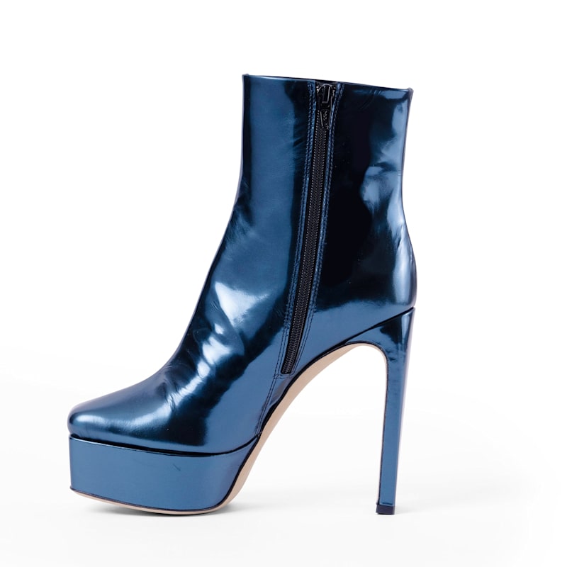Thumbnail of Rising Star Mirrored Leather Platform Ankle Boot In Blue image