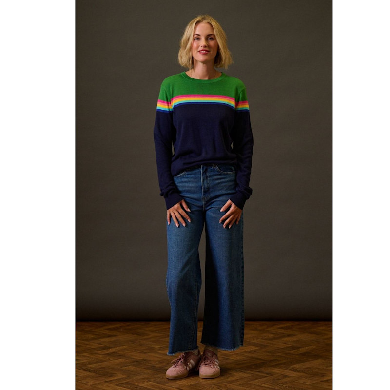 Thumbnail of Rita Sweater Navy, Green, Rainbow Split image