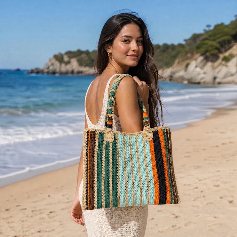 Thumbnail of Riviera Raffia Beach Bag – Orange Multi Stripe image