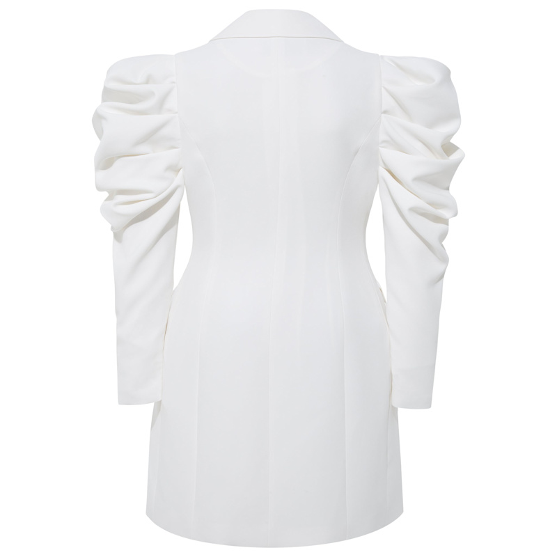 Designer Draped Sleeved White Blazer Dress Large / Crepe